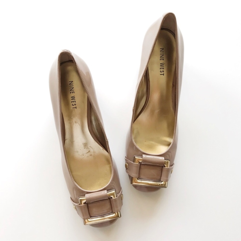 Nine West Solvent 3 Nude Chunky Mid Heel Pumps
